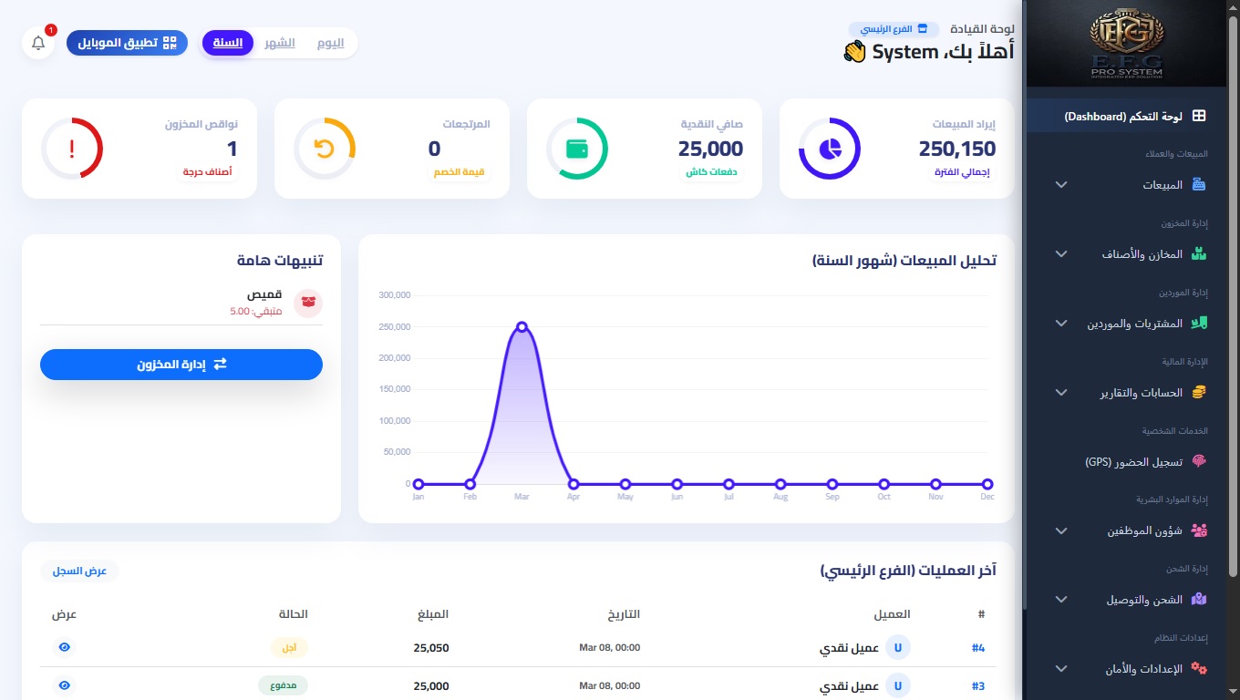 واجهة برنامج حسابات ونظام ERP لسطح المكتب
